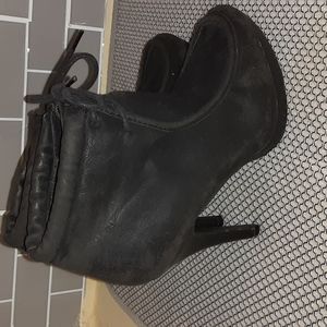 suede look hi ankle tie on top 4in heels